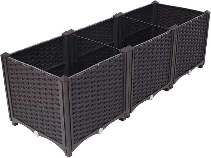 Deep Raised Garden Bed Plastic Planter Boxes for Vegetables Flowers Herbs and SucculentsSelf-Watering Planter Box Raised Bed to Grow Flowers Herbs &amp Vegetables (47.2 Inch)