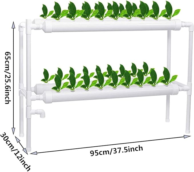 2 Layers 36 Plant Sites Hydroponic Growing System 4 Pipes Water Culture Garden Plant System Hydroponic Site Grow Kit for Leafy Vegetables Lettuce Herb Celery