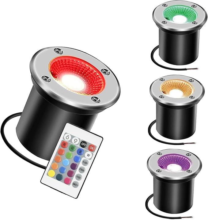 4PCS Outdoor Buried Lights 3W LED Landscape Lamp with Remote Control AC 12V/24V Low Recessed Floor Lamp IP67 Waterproof Stainless Steel Spotlight3W(12V)