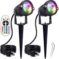 Pack of 2 Outdoor LED Landscape Lights Waterproof Spotlight with Spike Stand and Plug for Driveway Outdoor Lawn Lighting Flood Garden Yard (6W Plug RGB)