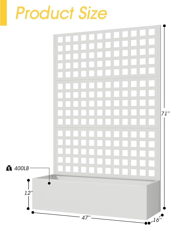 Metal Planter Box with Trellis 71x 47x 16 Raised Garden Bed with Trellis Planter Box Trellis with Privacy Screen and Drainage Holes White