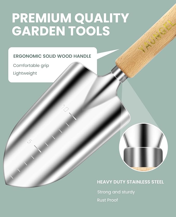 Gardening Tools - 10 Piece Heavy Duty Gardening Hand Tools Stainless Steel Garden Tools with Wooden Handle Storage Garden Bag Gardening Gifts for Women and Men