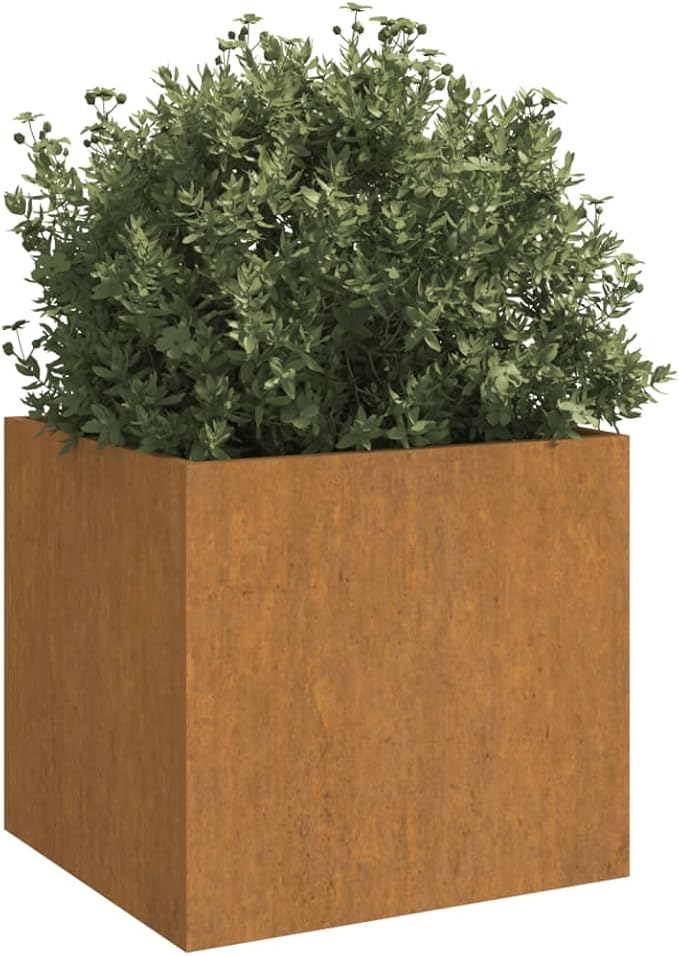 Corten Steel Raised Planter Box Set 2 Pack 19.3 Square Weathered Metal Outdoor Elevated Garden Beds for Patio Vegetable Flower Container Gardening