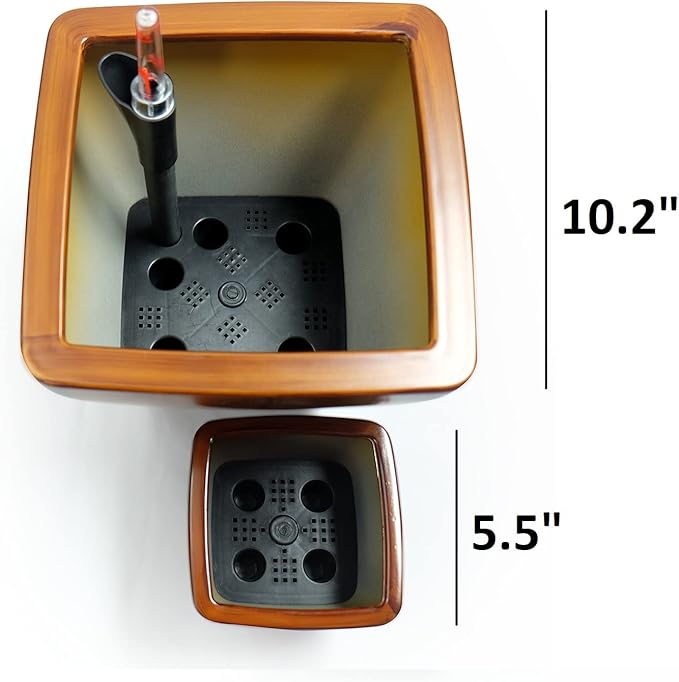 Generic 2 Pack Smart Self Watering Planter Pot for Indoor and Outdoor Dark Wood Square Cone