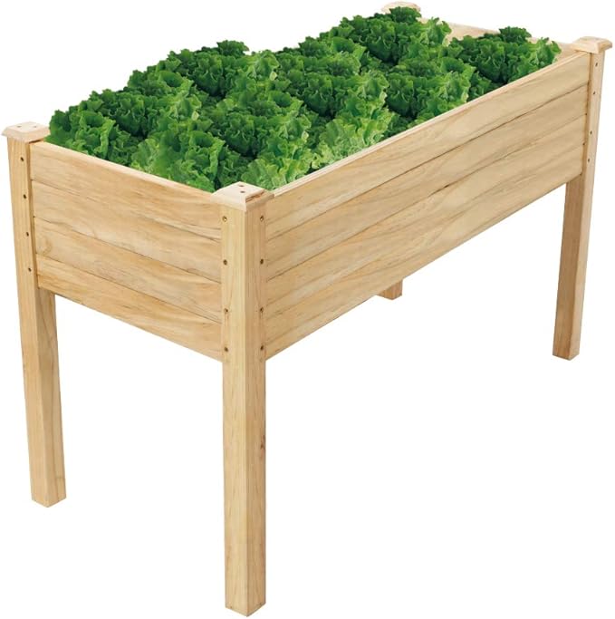 VINGLI Heavy Duty Raised Garden Bed with Bed Liner Wood Elevated Planter with Legs for Vegetables Fruits Potato Onion Flower Outdoor Sturdy Long Lasting Planter Box Kit (Elevated Without Wheels)