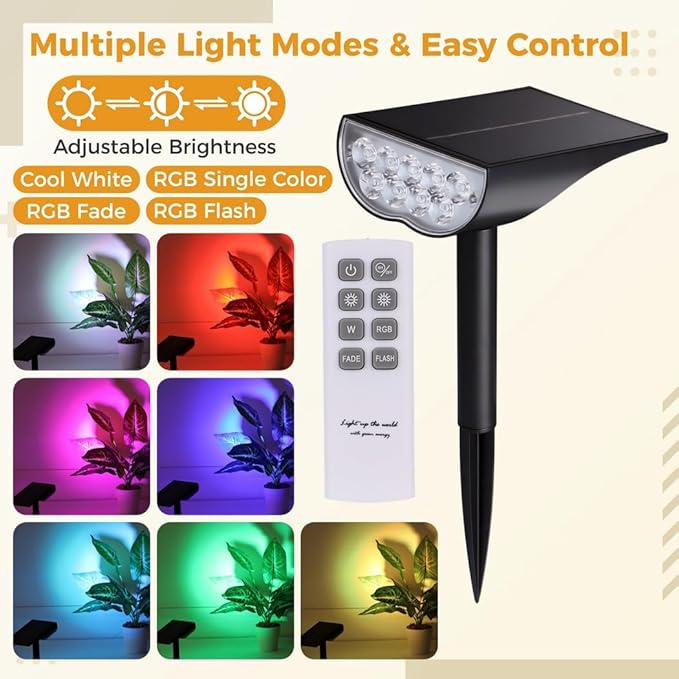 Outdoor In-Ground Landscape Light with 4 Pcs Solar Garden Spotlight Waterproof Patio Light Remote Control Color-Changing Spotlight Auto Illuminating Led Light for Yards Parks Lawns