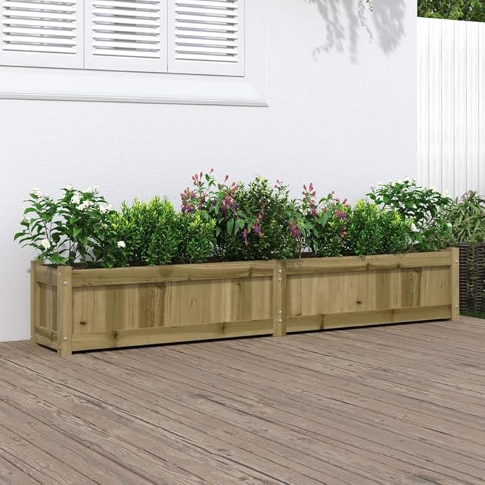 Wooden Garden Planter Box Outdoor Flower Box Wood Flower Boxes for Outdoor Plants Raised Garden Bed Planter Box 70.9x12.2x12.2 Impregnated Wood Pine-302
