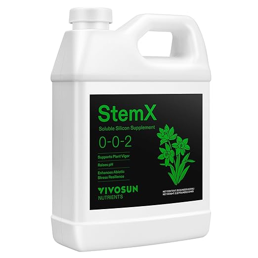 VIVOSUN StemX (0-0-2) Silica for Plants Soluble Liquid Silicon Plant Supplement Fertilizer Nutrient Solution for Strong Stems and Healthy Leaves Boost Resilience pH Balance 32 oz