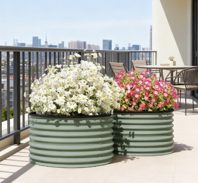 Metal Planter BoxSet of 2 Raised Garden Bedwith Safety Edging Easy to Assemble Stock Tank