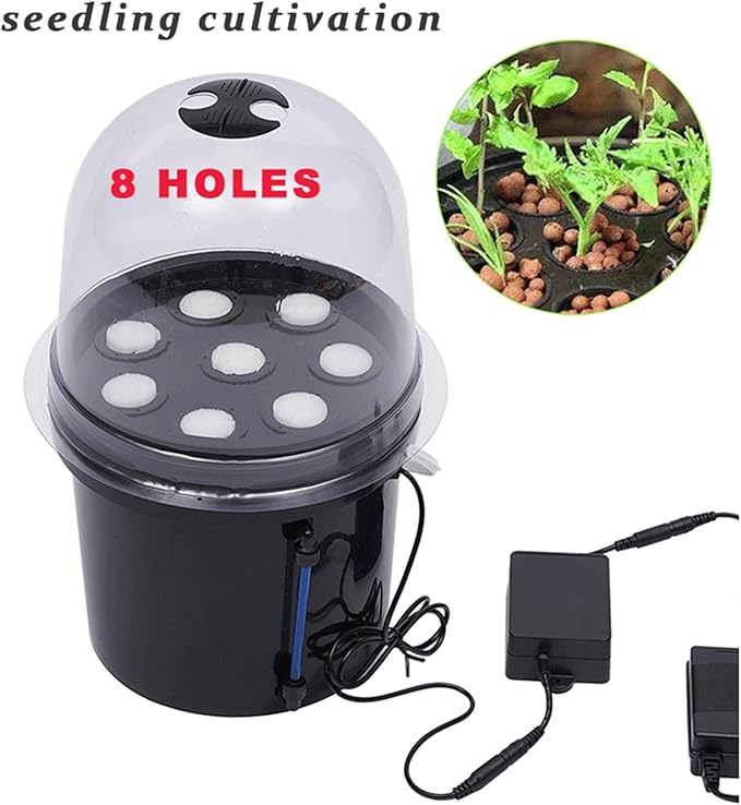 Hydroponics Seedling Cloning System Kit Black 8 Holes 5L Mist Cultivating Seedling Box Hydroponic Equipment for Indoor Outdoor Garden Vegetables