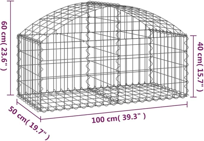 Arched Gabion Basket Silver Galvanized Iron 39.4 x 19.7 x 23.6 in Outdoor Planter for Garden Bed Sound Absorbing Durable Landscape Design