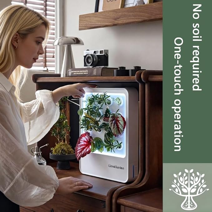 Indoor Hydroponic Growing System Desktop Herb &amp Vegetable Grow Light with LED Grow Lamp - Hydroponic Cultivation Harvest Lettuce (White)
