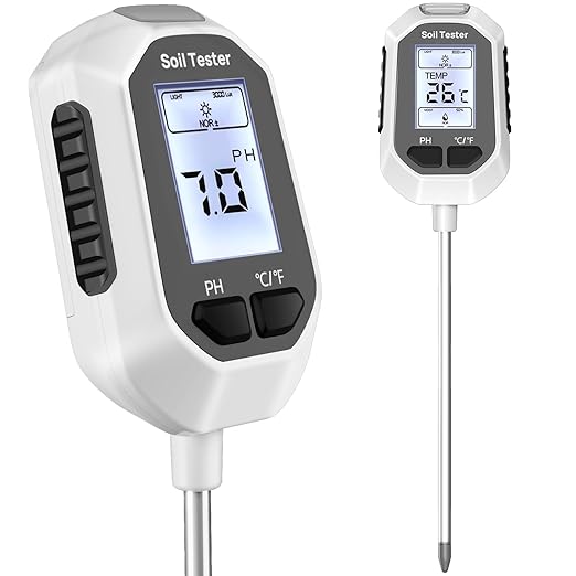 4-in-1 Soil Moisture Meter Digital Plant Temperature/Soil Moisture Test &amp PH Meter/Sunlight Intensity Backlight LCD Display for Gardening Farming and Outdoor Plants