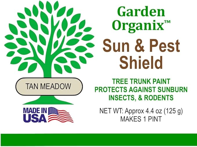Garden Organix™ Sun &amp Pest Shield Tree Paint – Organic Tree Guard Sunburn &amp Pest Deterrent 1 Pint (Tan Meadow)