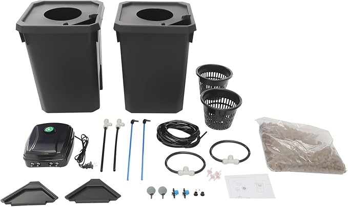 DWC Hydroponic System Hydroponic Bucket Set with 2 Planting Buckets 5 Gallon Water Culture Growing Bucket with Air Pump &amp Top Drip Kit for Indoor/Outdoor (2 Buckets)