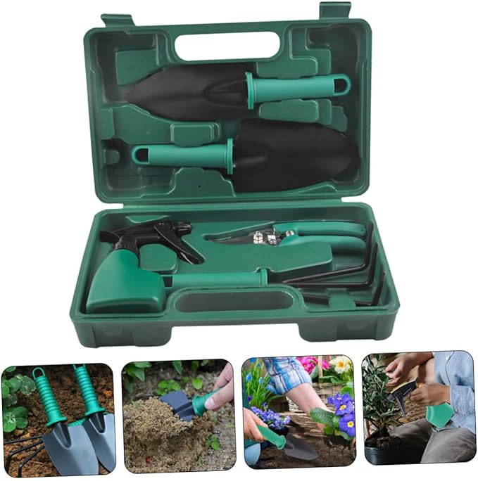 Garden Tool Set with Stainless Steel Shovel Rake and Pruning Shears 5pcs Portable Gardening Tools Kit with Carrying Case for Planting and Outdoor Yard Work