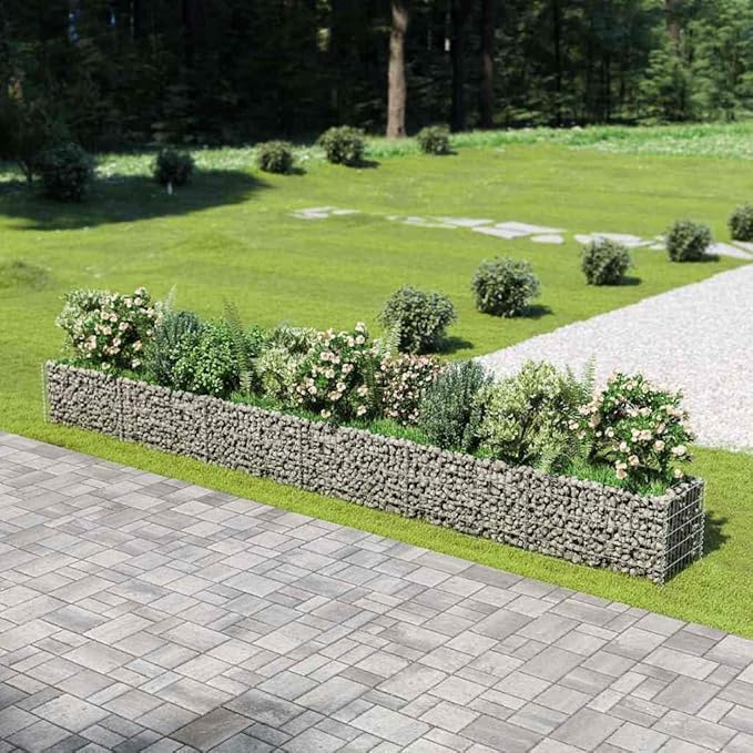 vidaXL Gabion Raised Bed - Galvanized Steel Planter with High Load Capacity Rustproof and Weather-Resistant Large Sized Durable and Stable Mesh Structure Ideal for Garden and Patio