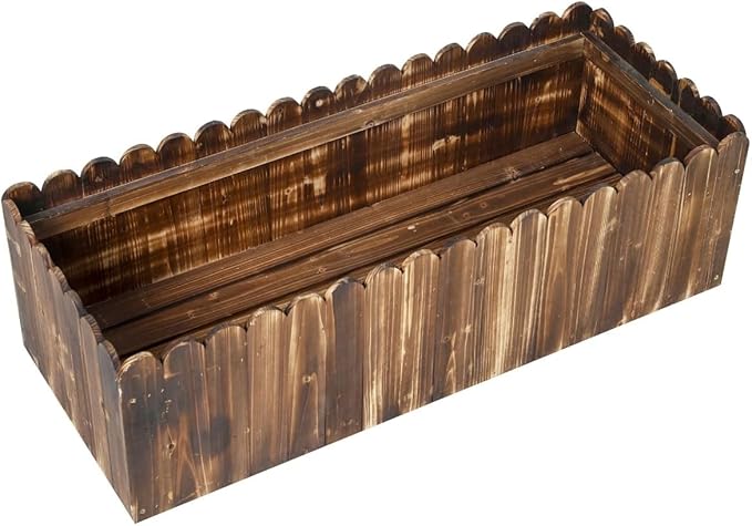 Raised Planter Box Garden Scalloped Edge Wooden Raised Garden Bed 40x16x12