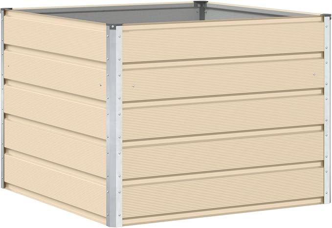 Steel Raised Garden Bed for Gardening Metal Planter Box for Vegetables Fruits Flowers 39.37 x 39.37 x 29.53 in Ivory -447