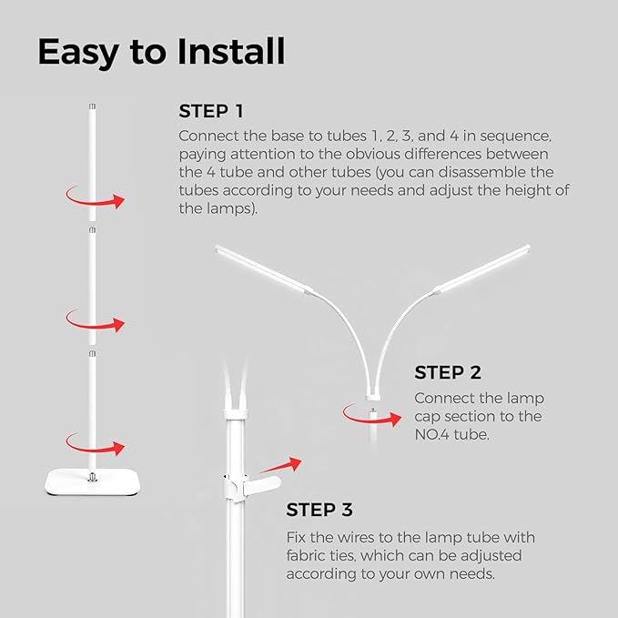 Plant Grow Light for Indoor Full Spectrum Dual Heads Grow Light 66.5in Extendable Stand144 LEDs10-Level Dimmable Auto Timer Adjustable Gooseneck Floor Lamp for Tall Large Plants