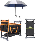 Garden Kneeler and Seat with Umbrella 2-in-1 Foldable Gardening Stool with Adjustable Bracket Detachable Tool Bags Heavy Duty Kneeling Pad for Gardening (Black Orange)