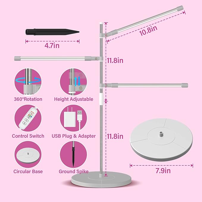 LED Grow Lights 3 Heads Red Blue White Full Spectrum Plant Light with Clamp for Indoor Plants Seed StartingIndoor Grow Lamp with Remote Control10-Level DimmableAuto On Off Timing 3 9 12Hrs