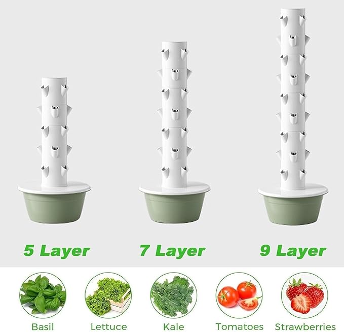 Vertical Hydroponics Indoor Self-Watering Growing SystemAutomated Aeroponic Tower GardenSoilless Growingfor Herb Garden Lettuce Tomato Vegetable HerbOutdoor Hydroponics Growing(5Layer)