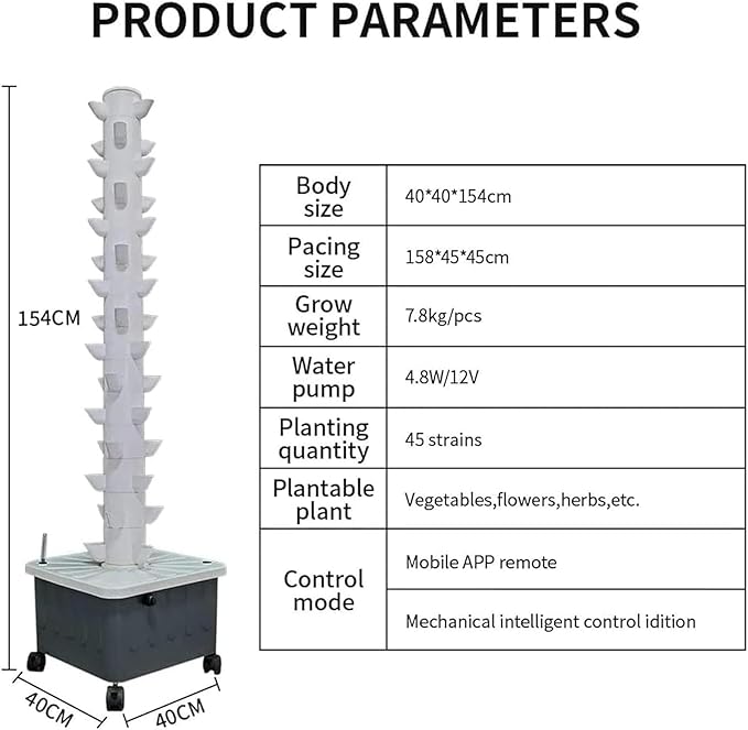 45 Holes Hydroponic Cultivation Tower Automatic Irrigation Culture System for Interiors Cultivation Tower Without Floor Air Cultivation Kit with Moisturizing Pump 1 Unit