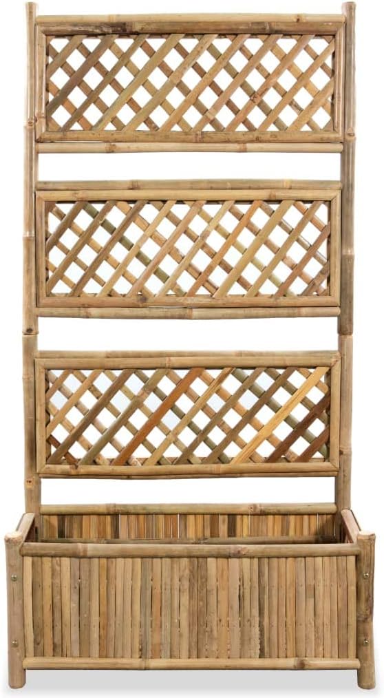 Wooden Garden Planter with Trellis Lattice Panels Freestanding Wood Plant Raised Bed for Outdoor Climbing Planting Yard Patio Decoration Acacia Wood