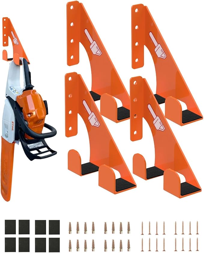 Chainsaw Holder -4 Pack- 180LB Heavy-Duty Alloy Steel Wall Mount Set Chainsaw Accessories Universal Fit for Stihl Husqvarna Echo Saws Rust-Proof &amp Space-Saving Design (Garage Workshop)