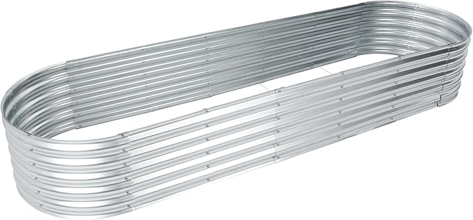 Aoodor Galvanized Raised Garden Bed Kit 6.9 x 2 x 1 Ft Oval Planter Box for Vegetables Flowers and Herbs Outdoor Use Silver