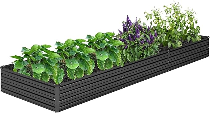 Raised Garden Bed 12x4x1FT Galvanized Raised Garden Bed Kit Vegetable Boxes-Rectangle Metal Flower Box Large Planter Raised Beds Outdoor Garden for VegetableFlower(Black)