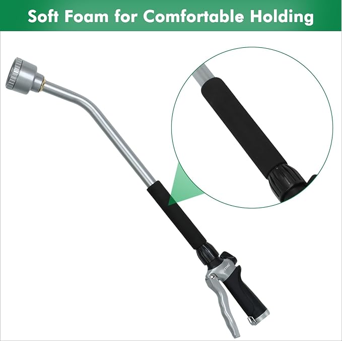 RESTMO Long Watering Wand 24 Inches Gentle Soft Full Shower Sprayer Wand with Flow Control Heavy Duty Metal Hose Wand for Hanging Baskets Shrubs Plants Flowers Garden and Lawn Black