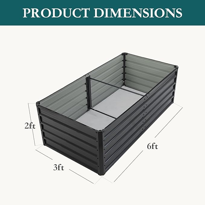 DUMOS Galvanized Raised Garden Bed Outdoor 6x3x2ft Planter Box Outdoor for Deep-Rooted Herbs/Flowers/Vegetables Large Metal Garden Bed for Patio Balcony and Backyard Gray