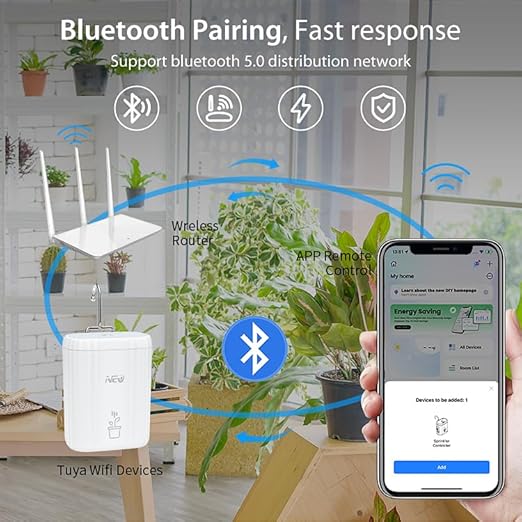 Indoor/Outdoor Automatic Plant Watering System - GreenVation 2.4GHz WiFi Sprinkler Timer Self-Watering Device a Smart Automatic Drip Irrigation Kit Suitable for Potted Plants