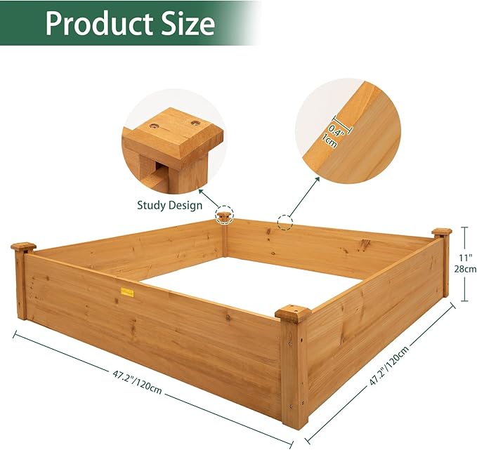 Hollyone 48 X 48 inches Wood Raised Garden Bed Frame Planters Wooden Elevated Planting Planter Box for Outdoor Herb Vegetables Flowers Grass Lawn Yard Patio - Natural Brown 4×4ft