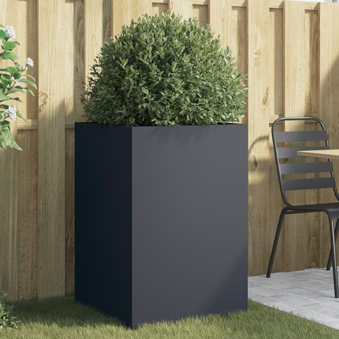 Raised Planter Anthracite Cold-Rolled Steel 29.5 in Tall Outdoor Elevated Garden Bed Box for Balcony Patio Flower &amp Vegetable Display