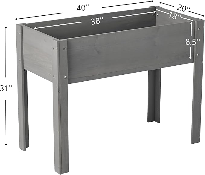 Elevated Raised Garden Bed with Legs - Standing Height Wooden Planter Box for Vegetables Herbs Flowers &amp Fruits Easy Access Outdoor Grow Box for Patio Yard Backyard