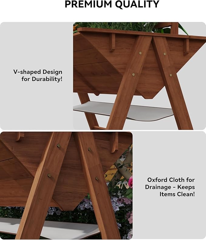 52x30x54 in Elevated Garden Bed with Legs Tall Wooden Planter Box with Climbing Trellis Outdoor Standing Raised Bed for Vegetables Flowers and Herbs-Brown