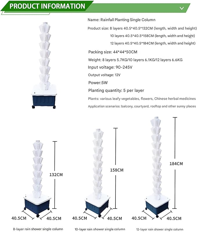 Hydroponics Growing System Tower 8/10/12-Layer Vertical Hydroponic Tower Garden Planter Kit for Balcony Growing Vegetables Herbs and Fruits