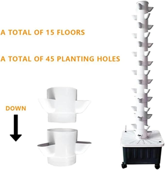 Hydroponic Culture Kit for Interior Garden Culture System of Hydroponic Tower 15 Layers of 45 Plants Vertical Hydroponic Tower Stackable Mobile Ecosystem for Vegetables