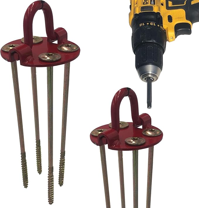 Keyfit Tools GROUNDHAWG (4 pk) Hard Pan Spiral Screw in Trampoline &amp Swing Set Low Profile Anchors 4 Self Cutting 10 Screws for Hard Pan Even Frozen Ground Soil NOT for Loose Sandy Soils