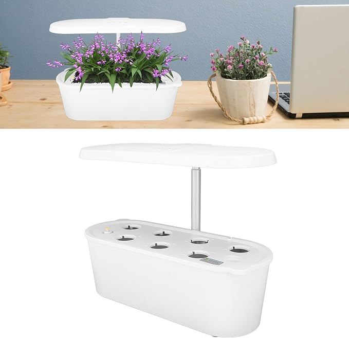 Hydroponics Growing System Kit 7 Pods Indoor Gardening System with 24W LED Grow Light 2 Smart Light Modes Microgreens Growing Kit (White)