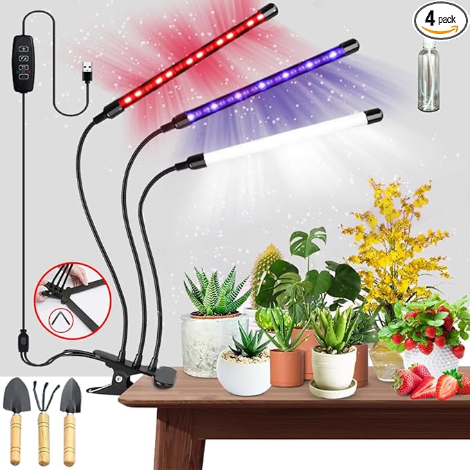Grow Lights for indoor Plants full Spectrum 6000k with Timer Clip V-Stand &amp Tools Kit 3 Flexible Gooseneck Plant Grow Lights with Mist Bottle 3/9/12H Auto Timer 4 Switch Modes &amp10 Dimmabl