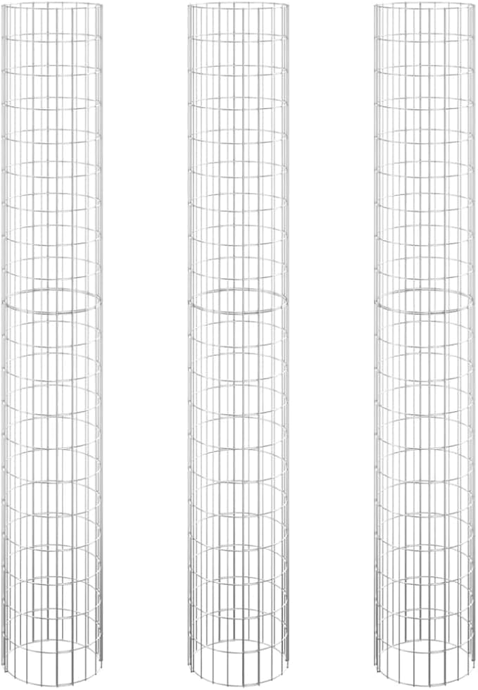 vidaXL Circular Galvanized Steel Gabion Raised Bed Set – 3 pcs Proof Sturdy &amp Durable Easy Assembly 11.8 Diameter and 78.7 Height – Ideal for Garden and Patio Decor