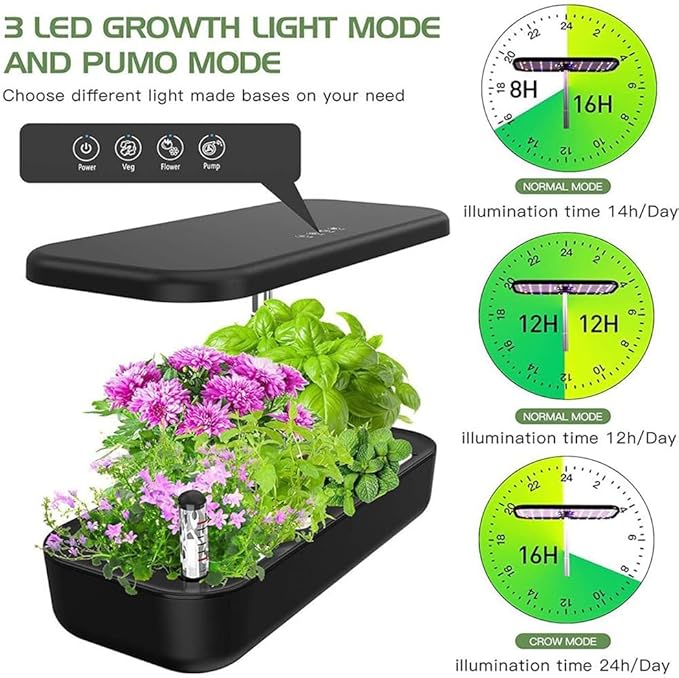 Hydroponic Growing System 12 Pod Smart Planter Herb Planter 50cm Adjustable Light Arm Touch Control Panel Full Spectrum 35W LED Lighting System for Home Kitchen Gardening
