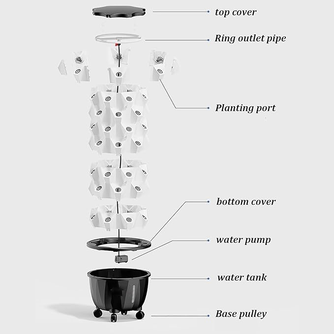 Hydroponics Growing KitsLarge Tank hydroponics Growing SystemVertical Grow Towerfor Herbs Fruits and Vegetables with Moisturizing Pump Adapter Mesh Pots.