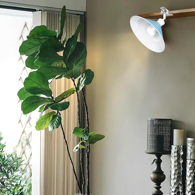 Clip Mount 5.9Ft Plug in Timing Cord Plant Light Full Spectrum White Light White Base Blue Metal Shade Adjusted Angle Modern Clamp Light for Indoor Plants