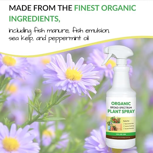 Organic Broad Spectrum Plant Spray - Liquid Plant Food in a Spray Bottle (Foliar Fertilizer) | Use on All Outdoor Plants Including: Vegetables Herbs &amp Flowers | No Mixing Required (32oz)