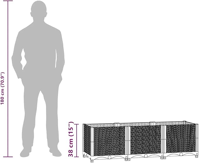 Elevated Planter Bed - Brown Polypropylene Large Capacity 120x40x38 cm Easy Assembly